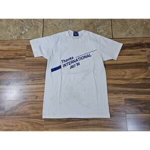 Thanks International July 1986 White Sneakers Brand T-shirt Sz S 1980s